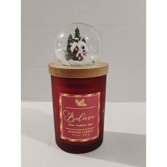 Candle with Snow Globe Lid   Believe  Scented Candles  Citrus Cranberry Sugar - Picture 1 of 11